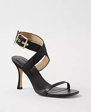 Raffia Ankle Wrap Leather Sandals | Ann Taylor (US)