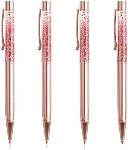 Ballpoint Pens, BYSOU 4 Pcs Rose Gold Metal Pen Refills Bling Dynamic Liquid Sand Pen Black Ink f... | Amazon (US)