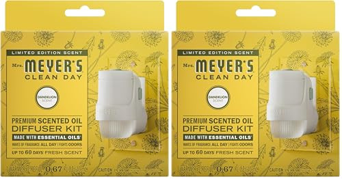 Mrs. Meyer's Clean Day Premium Scented Oil Plug-In, Diffuser & Air Freshener Kit, Dandelion, 1 warmer and .67 fl oz refill (Pack of 2) | Amazon (US)