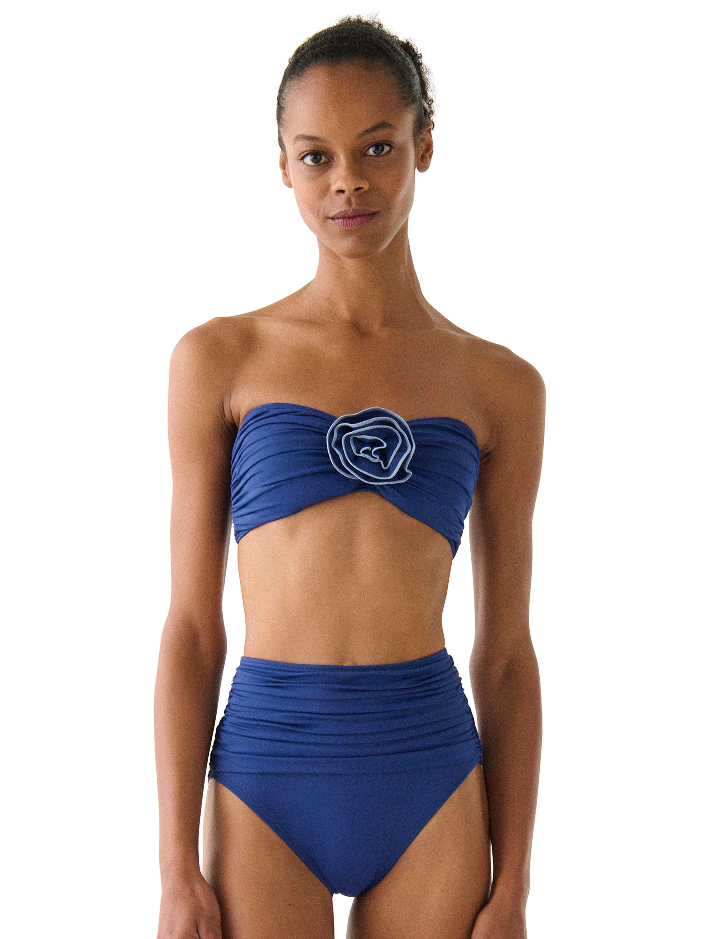 kate spade new york Bandeau Shirred Bikini Top - Contrast Rosette Soli | Beach2Ocean