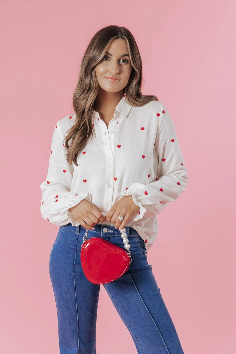 Deep Crush Ivory Heart Button Down Shirt | Magnolia Boutique
