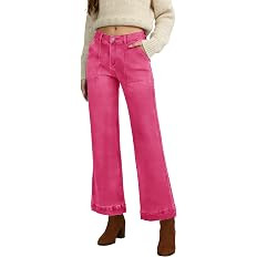 Women's Mid Waisted Cropped Jeans Wide Leg Denim Pants Flare Jeans with Pocket | Amazon (US)