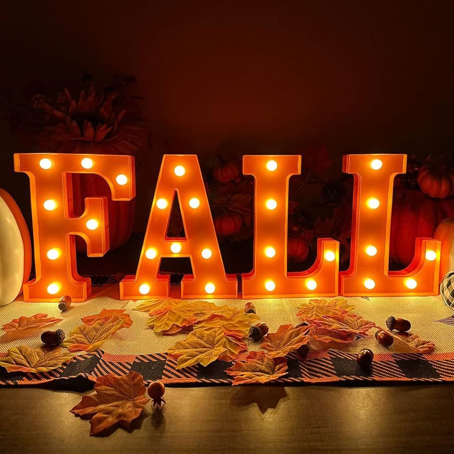 Amazon.com : FestalMart Fall Decorations for Home-4 LED Marquee Light Up Letters "FALL" for Home ... | Amazon (US)