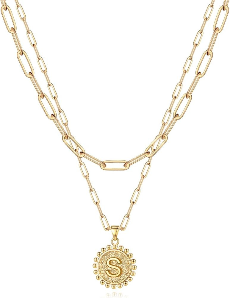 Yoosteel Gold Initial Necklaces for Women Girls, 14K Gold Plated Dainty Layering Paperclip Link C... | Amazon (US)