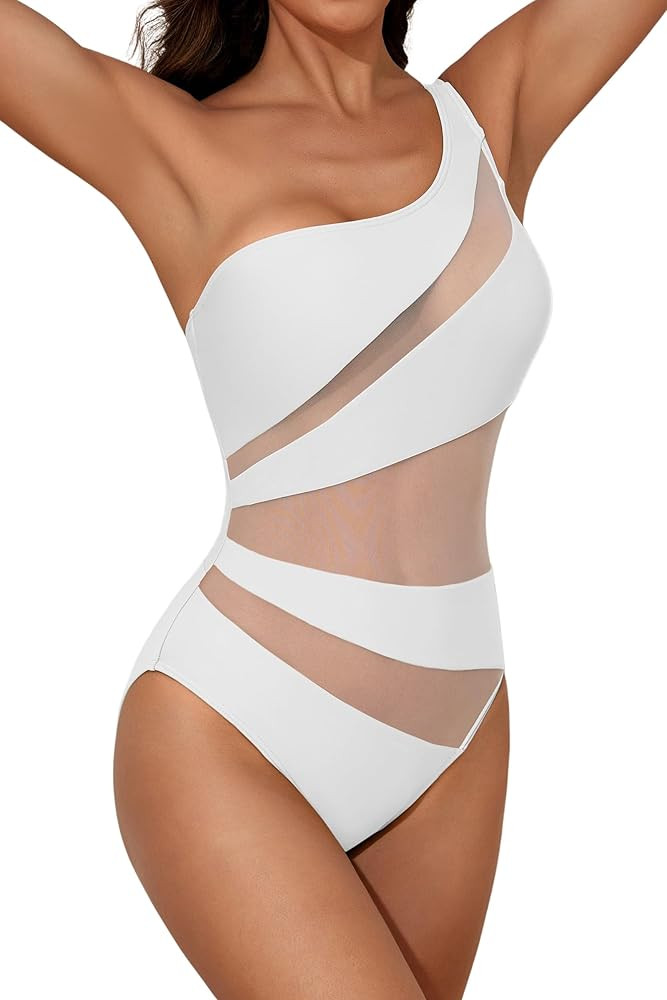 B2prity Women's One Piece Swimsuits One Shoulder Slimming Bathing Suit Tummy Control Colorblock S... | Amazon (US)