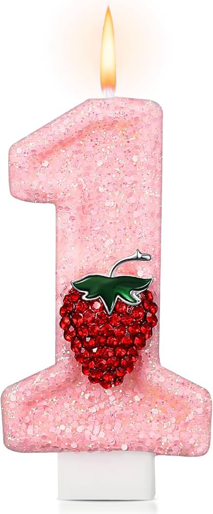 Conelist Strawberry 1 Candle for First Birthday Pink Number 1 Candle Berry One Glitter Cake Toppe... | Amazon (US)