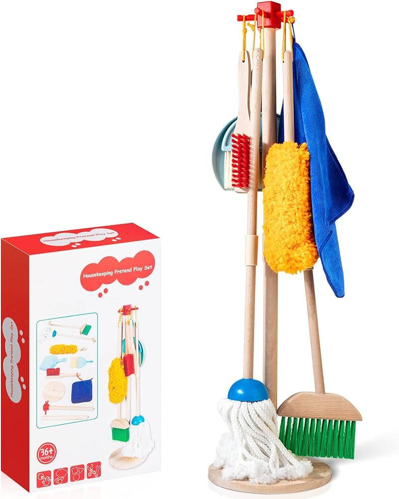WOODMAM Wooden Kids Cleaning Set for Toddlers,8 Pieces Montessori Cleaning Toys with Kids Broom a... | Amazon (US)
