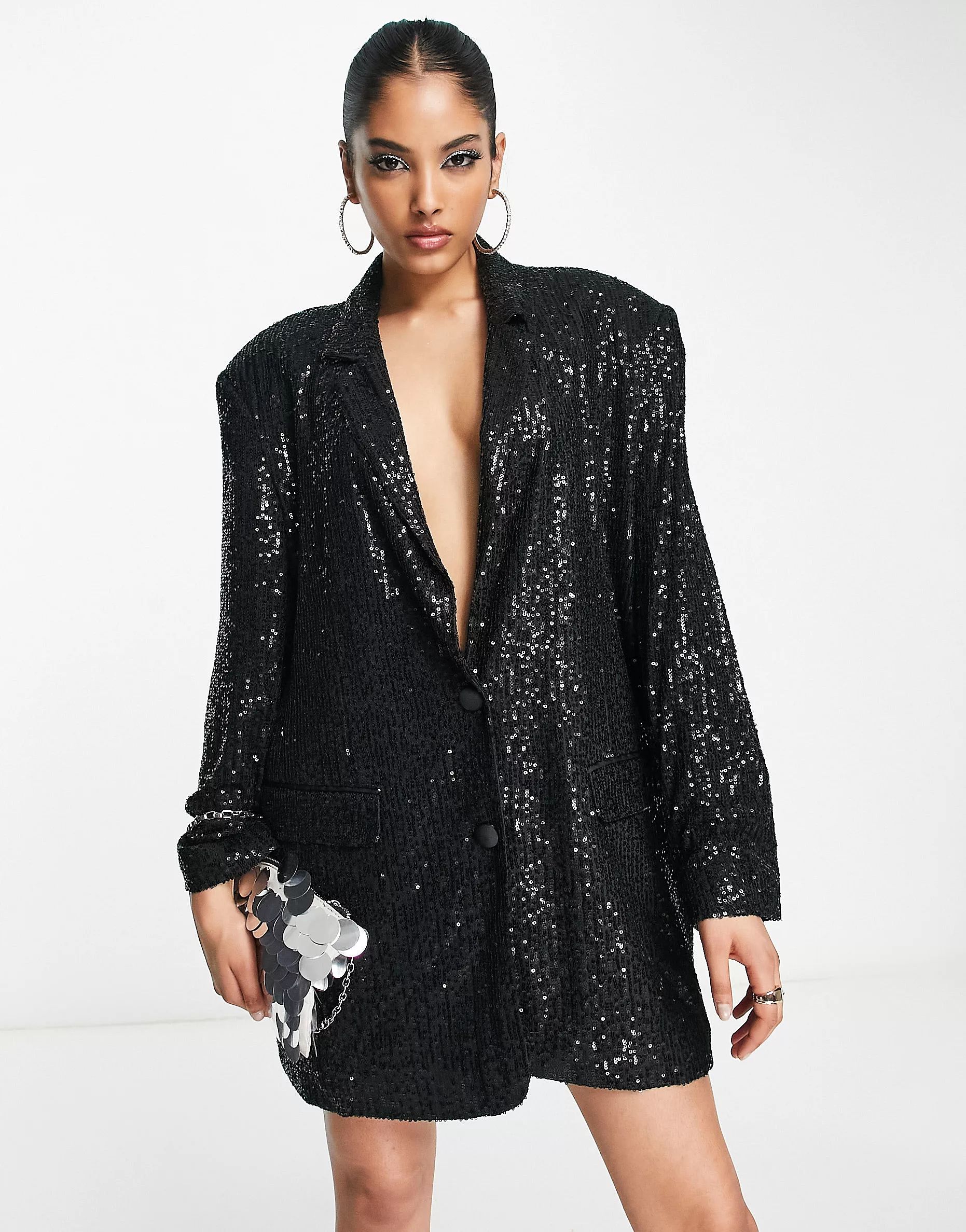 ASOS DESIGN sequin oversized blazer in black | ASOS (Global)