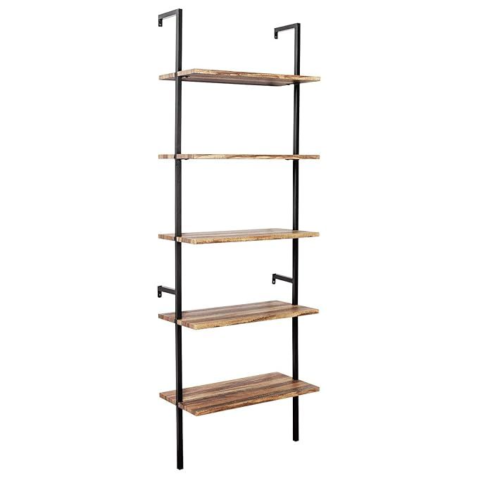 IRONCK Industrial Ladder Shelf Bookcase 5 Tier, Wood Shelves Wall Mounted,Stable, Expand Space Bo... | Amazon (US)