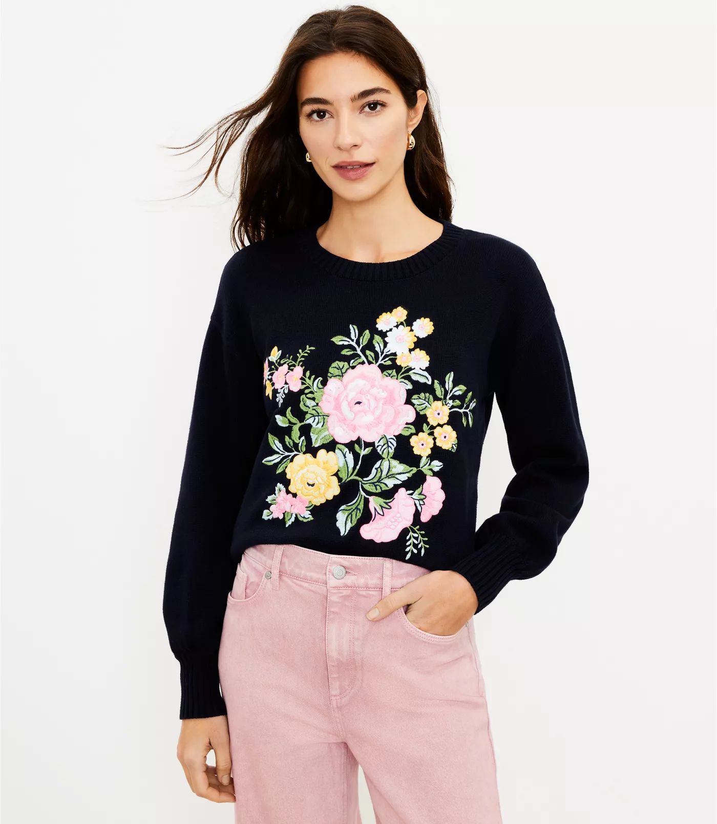 Floral Embroidered Sweater | LOFT | LOFT