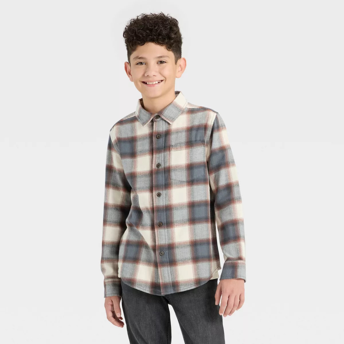 Boys' Long Sleeve Button-Down Plaid Flannel Shirt - Cat & Jack™ Brown S | Target