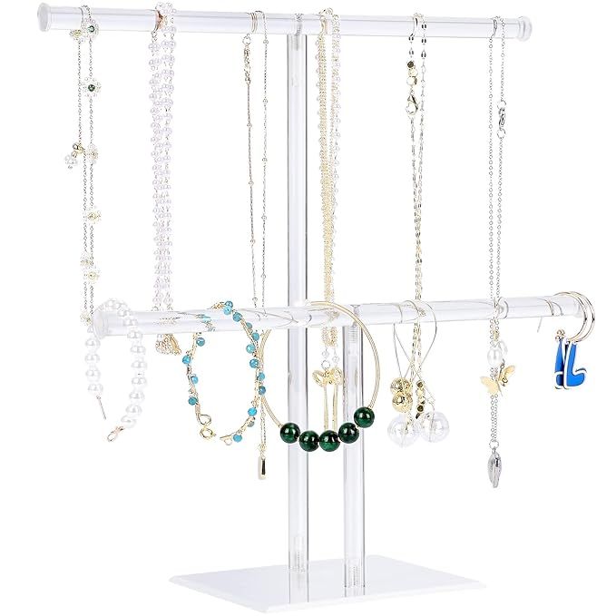 Jewelry Stand Necklace Holder, Acrylic Jewelry Display Holder, Necklace and Bracelet Hanging Orga... | Amazon (US)