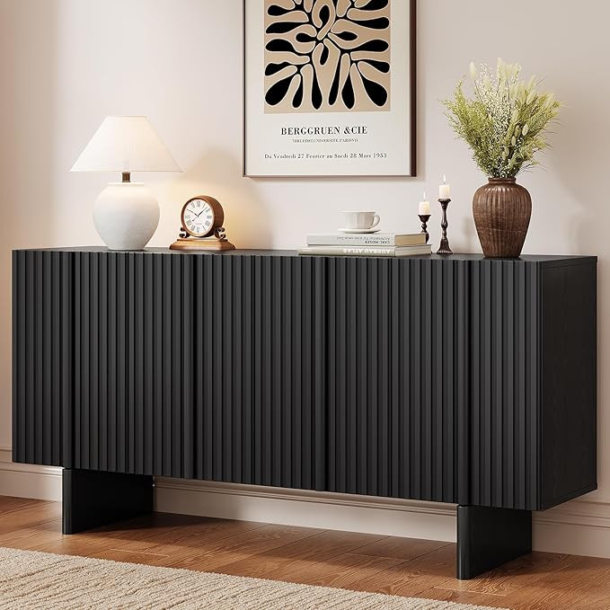 ONBRILL 63" Fluted Sideboard Buffet Cabinet with Storage, Large Sideboard Cabinet with Adjustable... | Amazon (US)