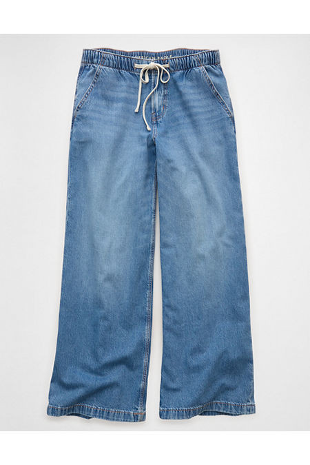 AE Dreamy Drape Strigid Low-Rise Baggy Ultra-Wide Leg Jean Women's Dream Blue L | American Eagle Outfitters (US & CA)