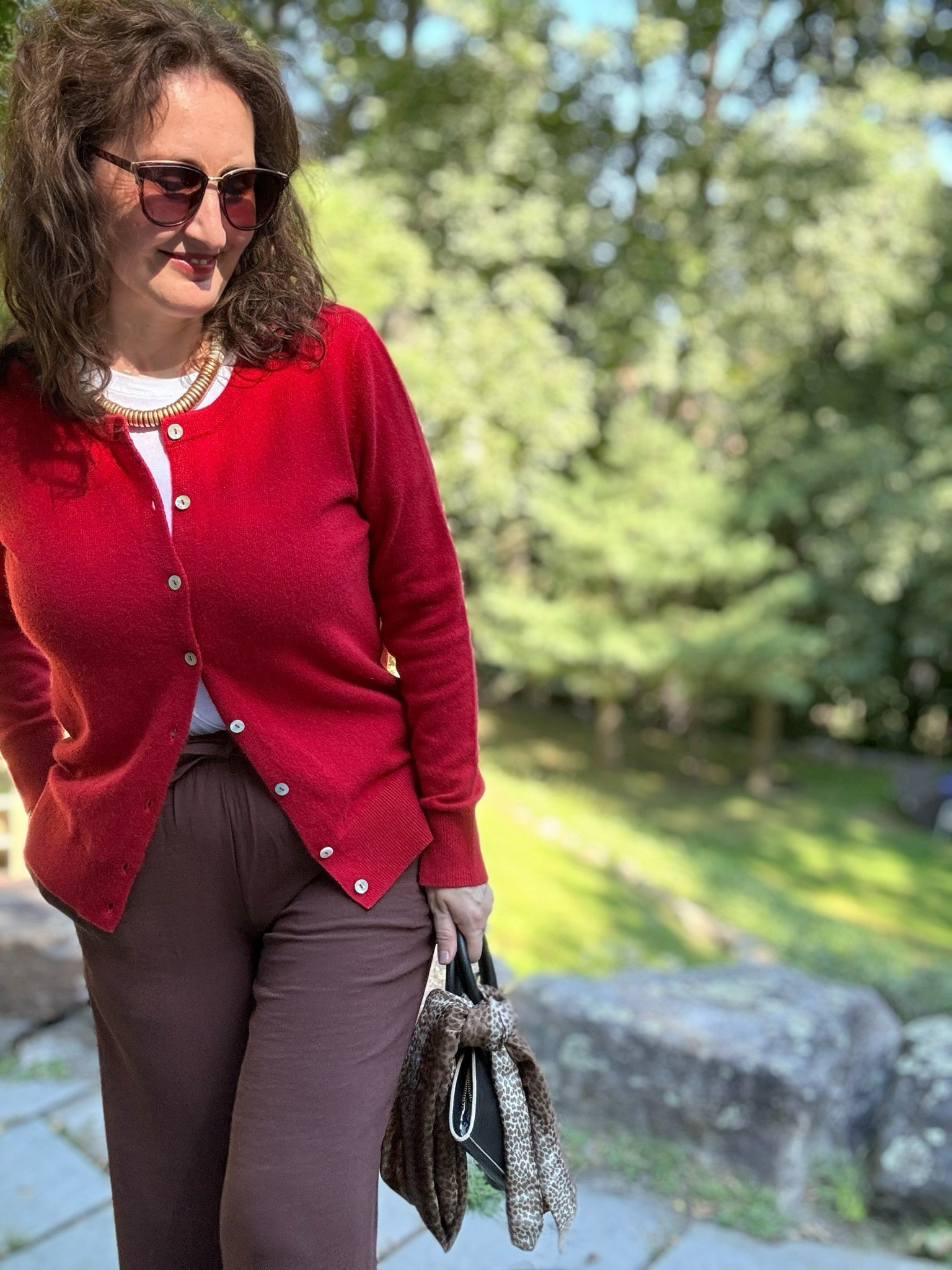 Red and brown fall style 
Cashmere sweater

#LTKdayinmylife #LTKSeasonal #LTKWorkwear