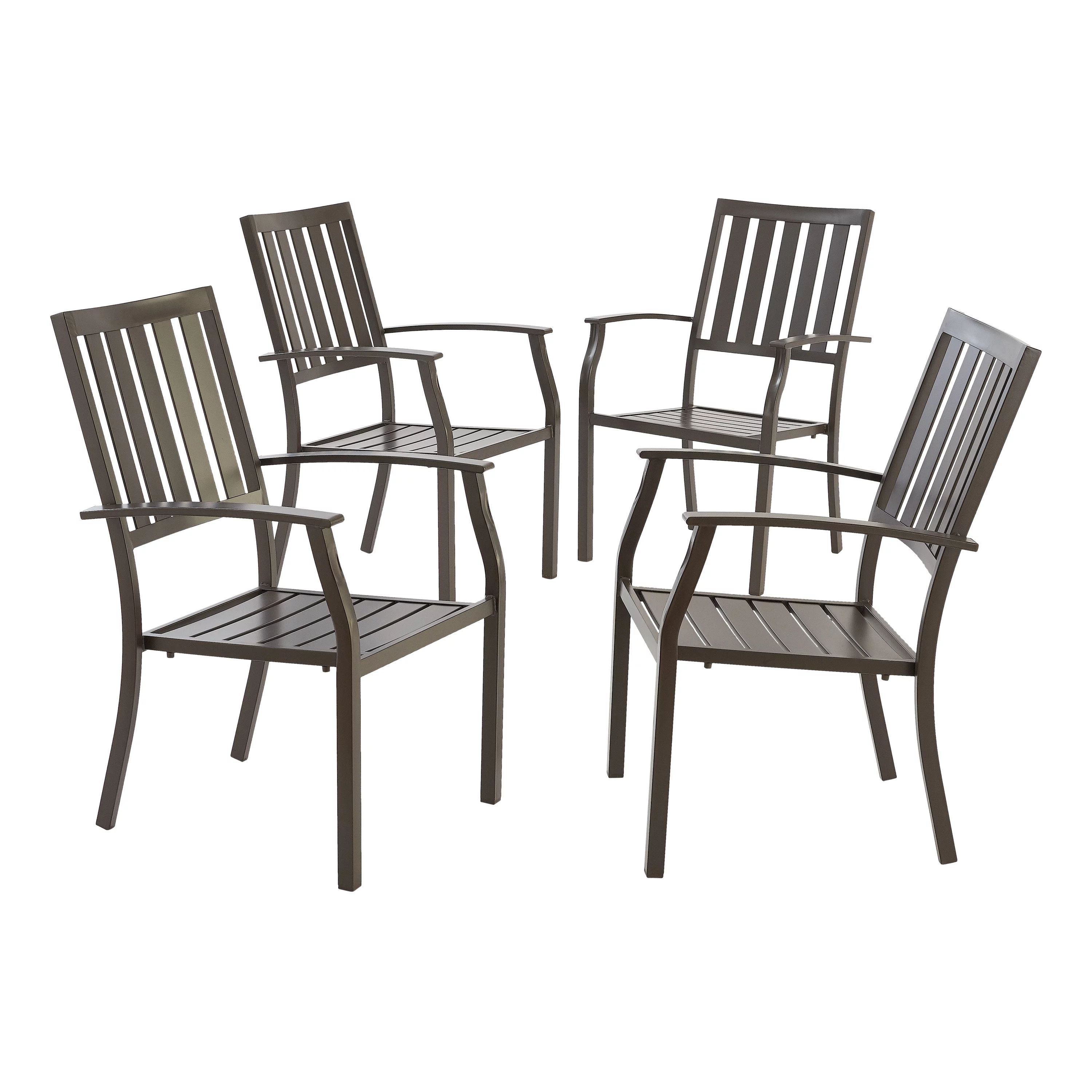 Better Homes & Gardens Camrose Farmhouse Steel Outdoor Slat Back Dining Chair - Set of 4, Brown -... | Walmart (US)