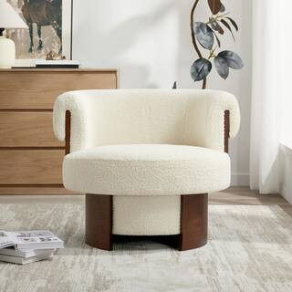 Manolo Beige Polyester Upholstered Swivel Barrel Chair | The Home Depot