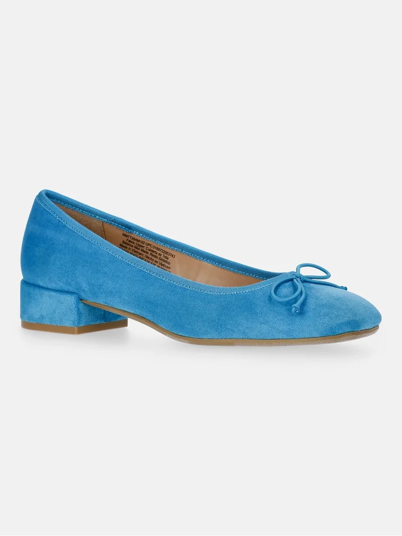 Time and Tru Women's String Bow Block Heel Ballet Shoes, Wide Width Available | Walmart (US)