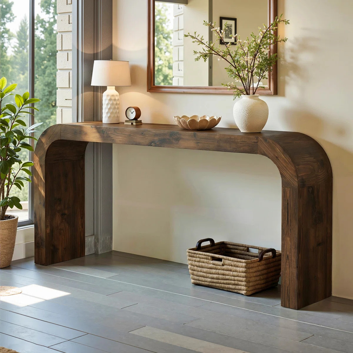71" Solid Wood Curved Console Table for Entryway or Behind Sofa – Natural Finish | Wayfair North America