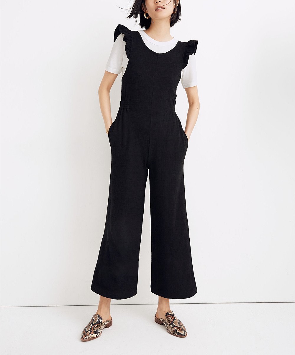 Madewell Women's Jumpsuits TRUE - True Black Texture & Thread Ruffle-Strap Jumpsuit - Women | Zulily