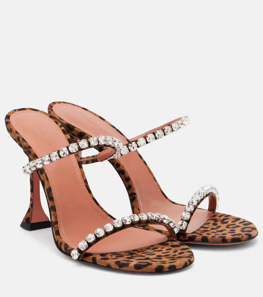Amina Muaddi Gigi 95豹纹印花绒面革穆勒鞋 | Mytheresa (INTL)