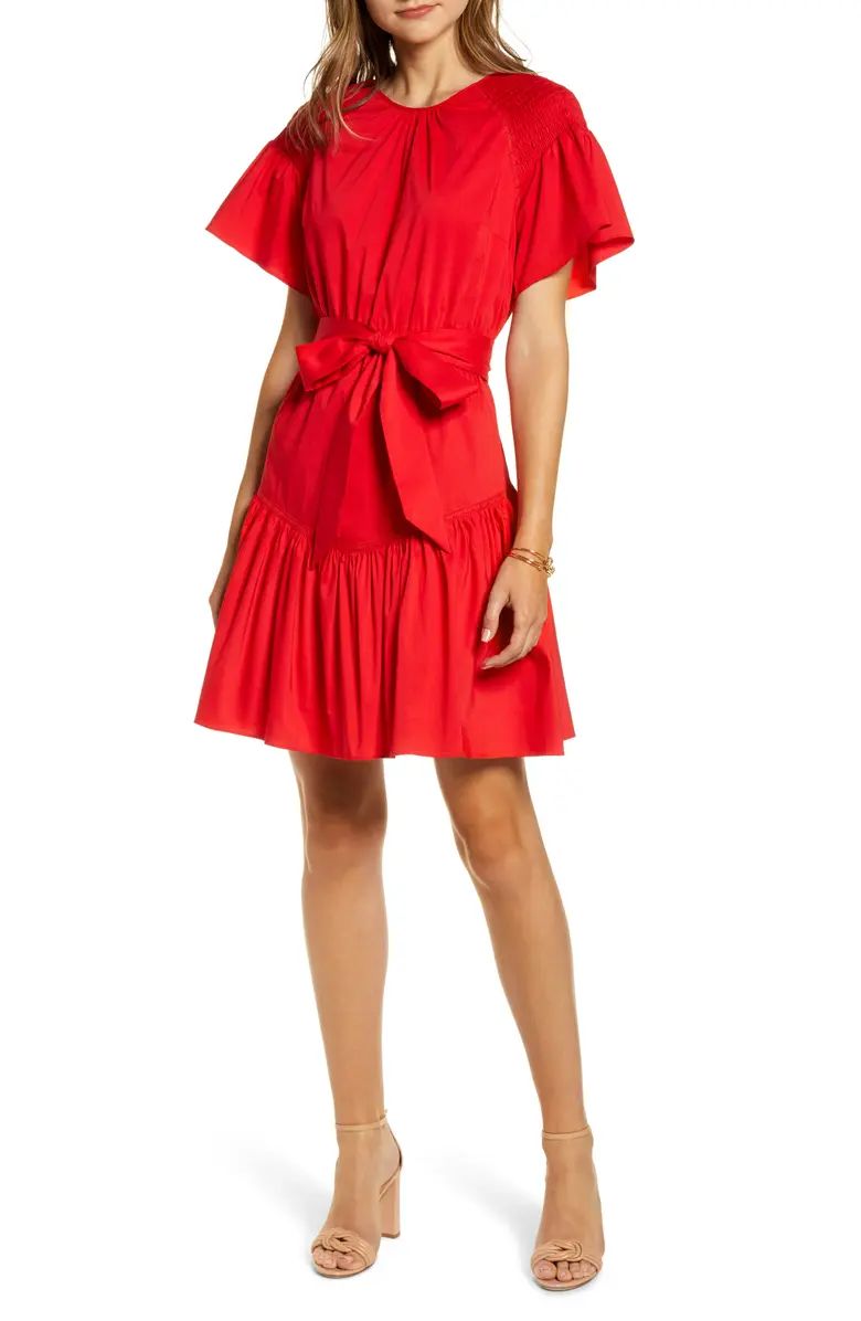 Ruffle Front Tie Stretch Cotton Dress | Nordstrom