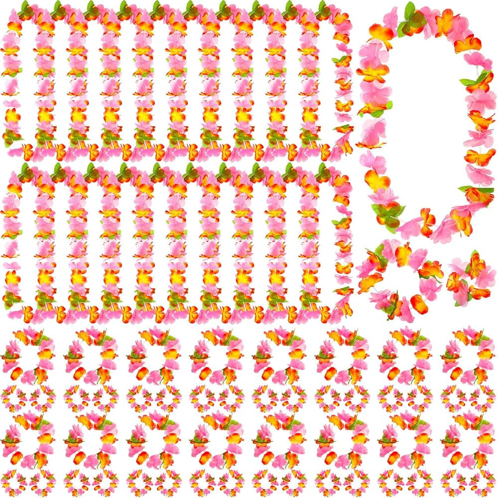 80 Pcs Hawaiian Leis for Luau Party Hawaiian Flower Lei Necklaces Bracelets Headbands Tiki Tropic... | Amazon (US)