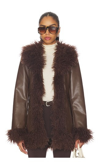 MORE TO COME Athena Shaggy Jacket in Brown. - size L | Revolve Clothing (Global)