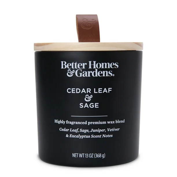 Better Homes & Gardens 13oz Cedar Leaf & Sage Scented Wooden Wick Jar Candle - Walmart.com | Walmart (US)