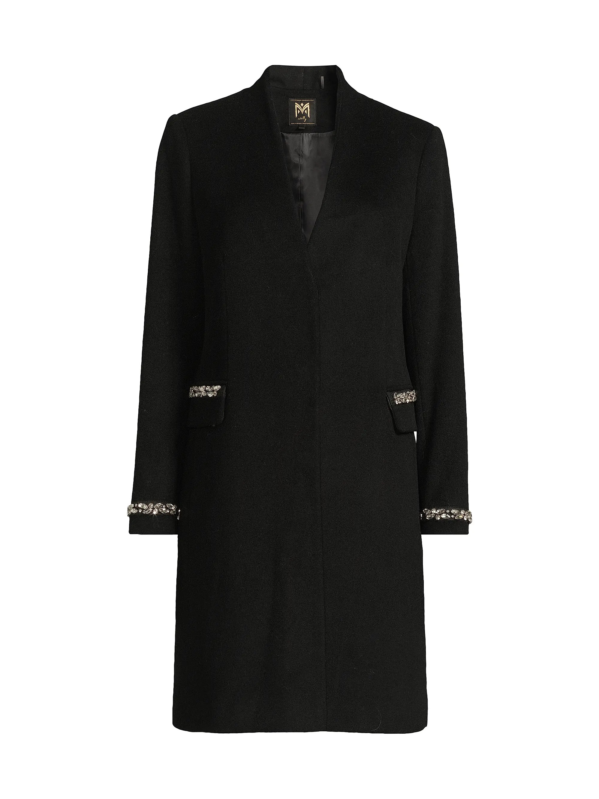 Collarless Jewel Trim Maxi Coat | Saks Fifth Avenue
