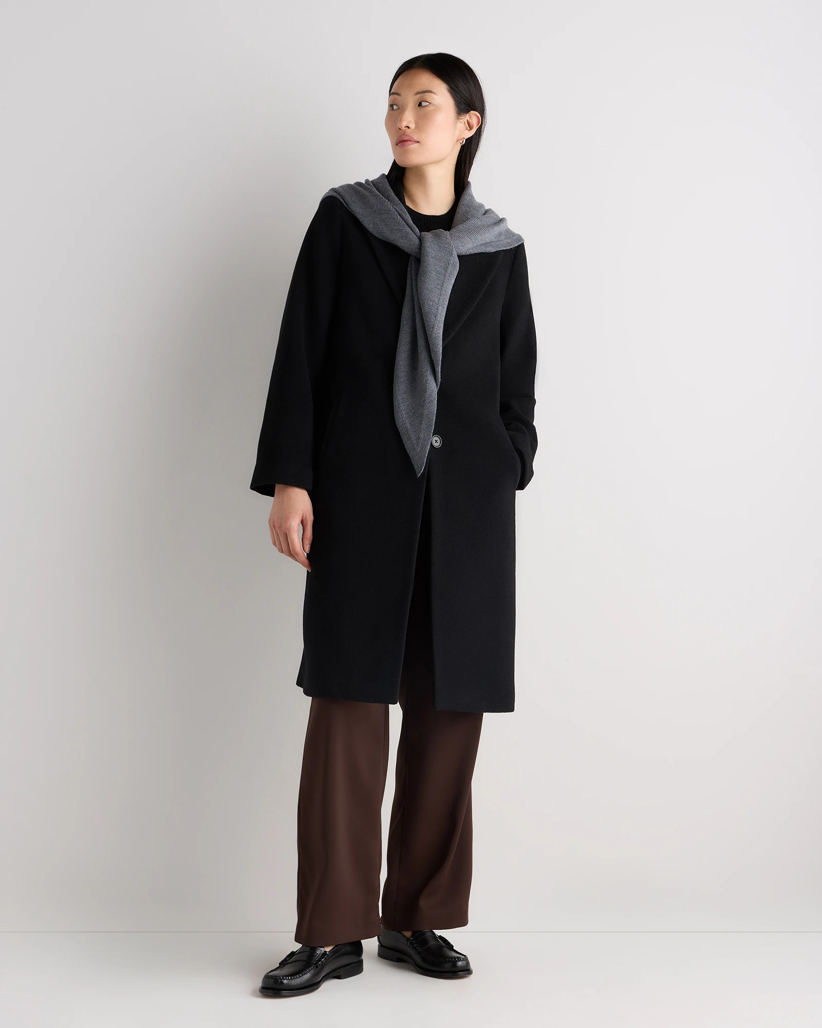Quince | Women's 100% Merino Wool Large Triangle Scarf in Black | Quince