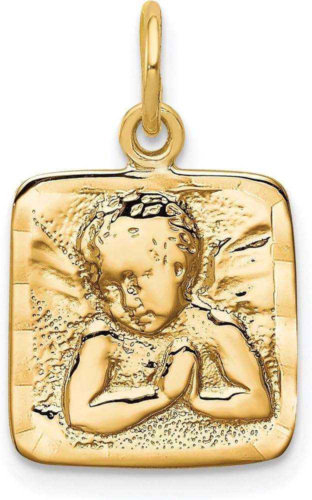 14k Yellow Gold Satin Praying Cherub Angel on Square Charm 22 mm x 13 mm | Amazon (US)