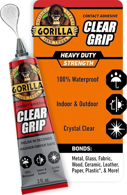 Gorilla Clear Grip Waterproof Contact Adhesive, 3 Ounce Tube, Clear, (Pack of 1) | Amazon (US)