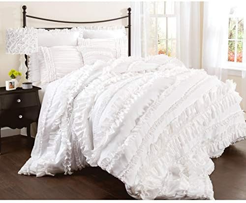 Lush Decor Belle 4 Piece Ruffled Shabby Chic Style Bed Skirt and 2 Pillow Shams, King, White | Amazon (US)