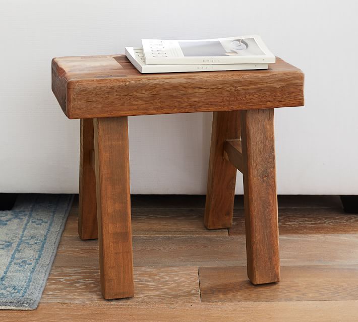 Rustic Reclaimed Wood Accent Stool | Pottery Barn (US)