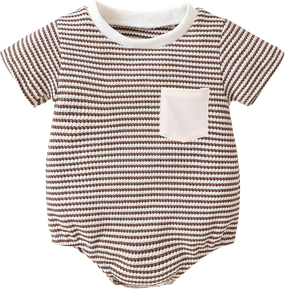 Baby Sweatshirt Romper Boy Girl Waffle Knit Long Sleeve Striped Romper Oversized Sweater Newborn ... | Amazon (US)