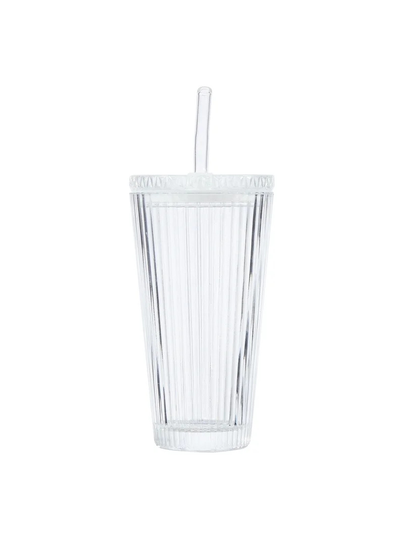 Better Homes & Gardens 21 oz Ribbed Tumbler with Glass Lid and Straw | Walmart (US)