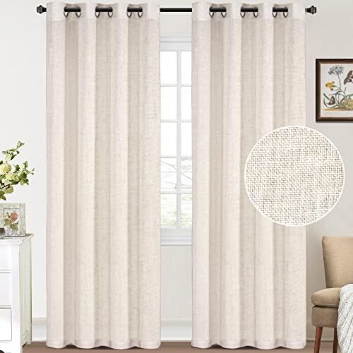 FantasDecor Linen Curtains Natural Linen Blended Curtains Light Filtering Grommet Top Window Trea... | Amazon (US)