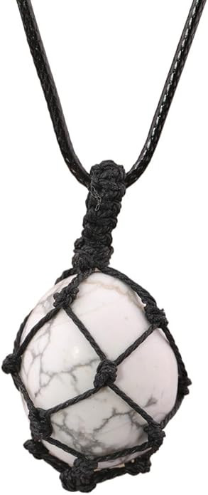 Crystal Tumbled Stone Pendant Necklace For Women Knotted Net Bag Leather Necklace Yoga Meditation... | Amazon (US)