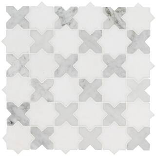 Vera Anne Pattern 11.81 in. x 11.81 in. x 10mm Polished Mosaic Marble Floor and Wall Tile (9.7 sq... | The Home Depot