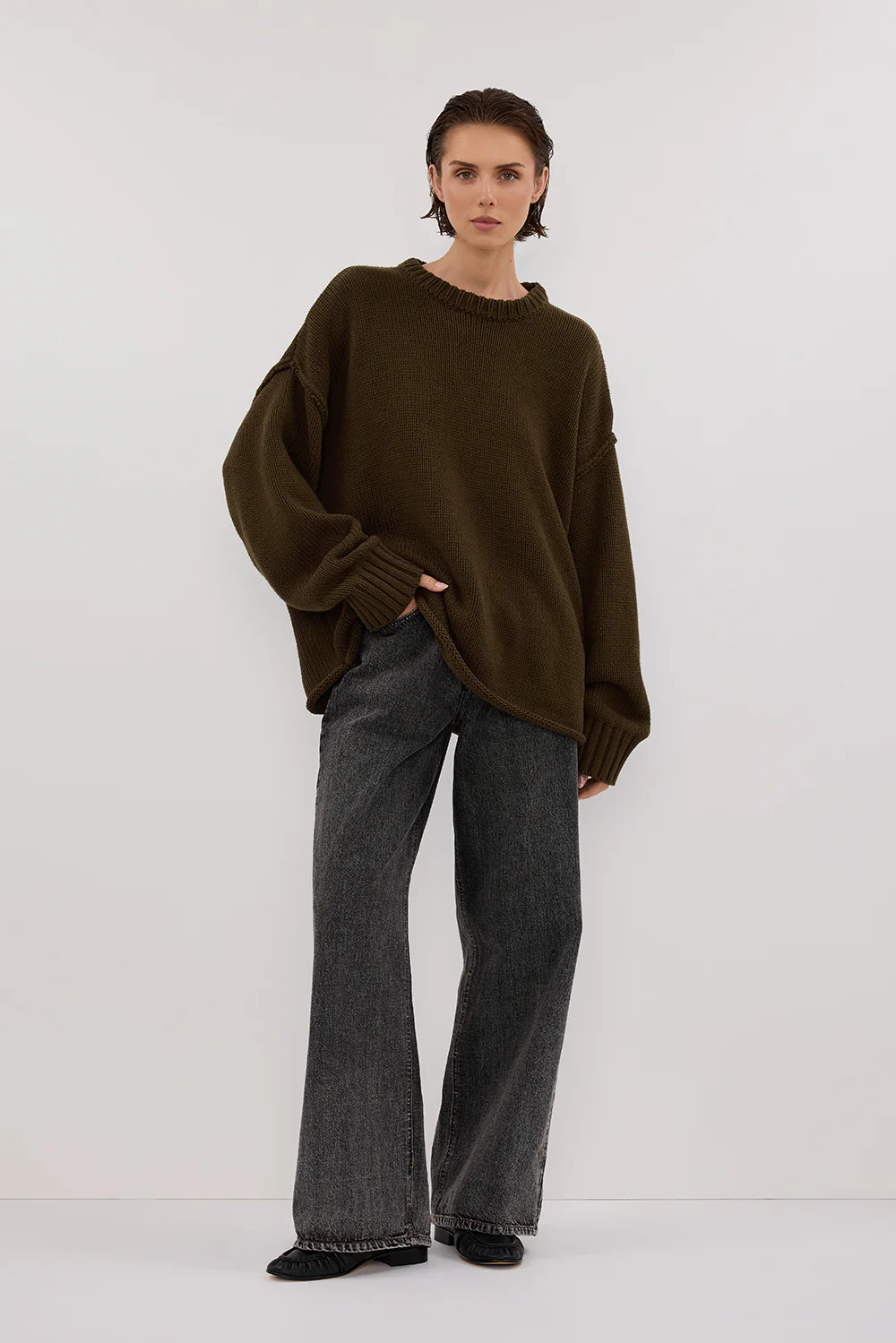 ROY OLIVE LONGLINE KNIT JUMPER | DISSH