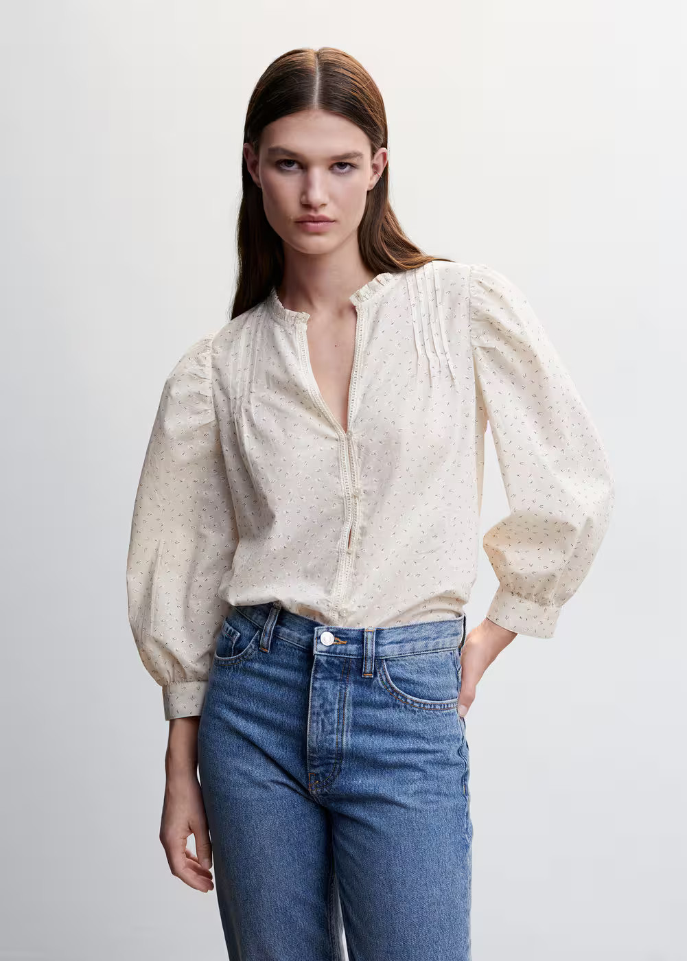 Puffed sleeves floral shirt -  Women | Mango United Kingdom | MANGO (UK)