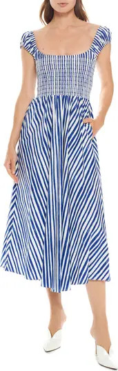 Vivian Stripe Smocked Bodice Cotton A-Line Dress | Nordstrom