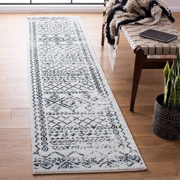 Safavieh Tulum Marte Moroccan Boho Distressed Rug Ivory/Black 2' x 7' Runner 6' Runner, 8' Runner... | Walmart (US)