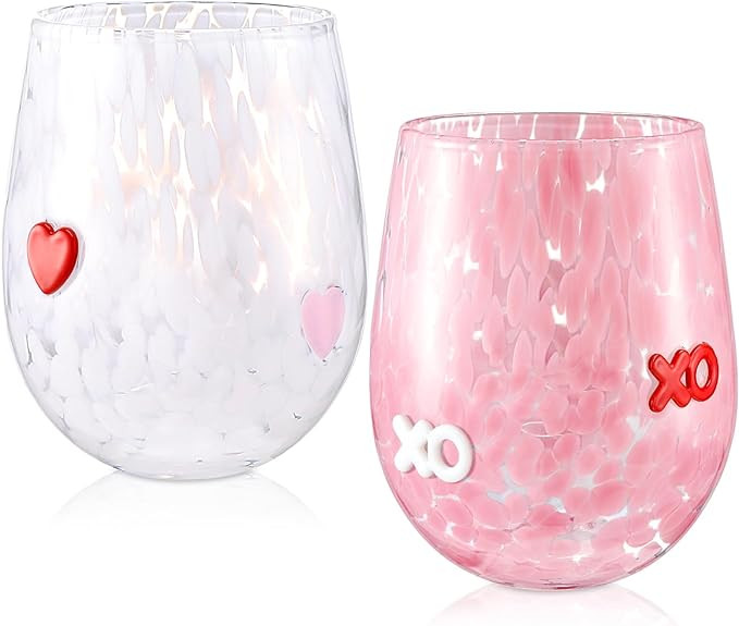 Mimorou 2 Pcs Valentines Icon Juice Glass 14 Ounce Heart Themed Drinking Cocktails Glasses for Pa... | Amazon (US)