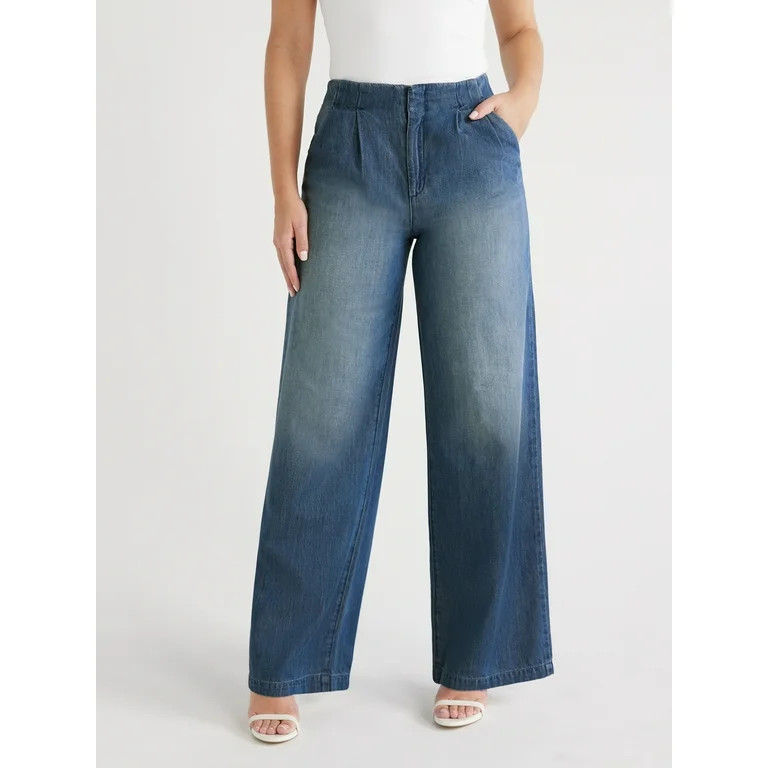Sofia Jeans Women's Lightweight Luxe Mid Rise Wide Leg Trousers, 32" Inseam, Sizes 0-20 | Walmart (US)