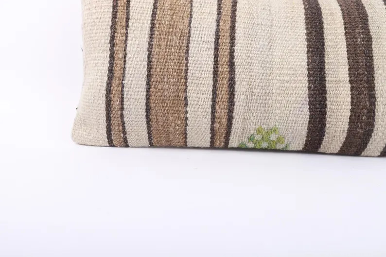 Striped Natural Pillow Cover, 8x16 Natural Kilim Pillow, Neutral Pillows, Beige Cushion Cover, Br... | Etsy (US)