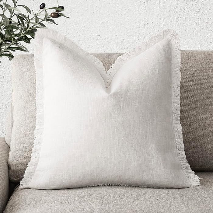 Foindtower Decorative Linen Fringe Throw Pillow Covers Cozy Boho Farmhouse Cushion Cover with Tas... | Amazon (US)