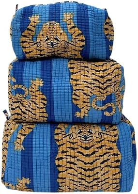 YILLE Set of 3 Pieces Block Printed Travel Organizer Kit Storage Bag for Women Makeup Bag Travel ... | Amazon (US)