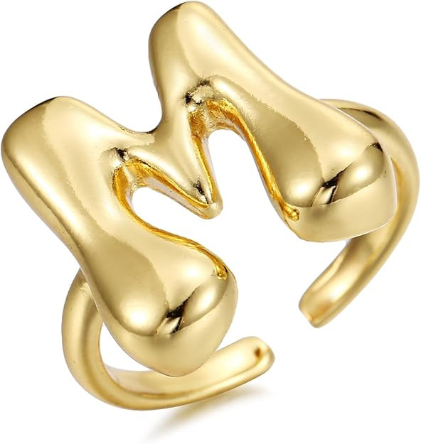 18K Gold Plated Initial Adjustable Ring for Women | Amazon (US)